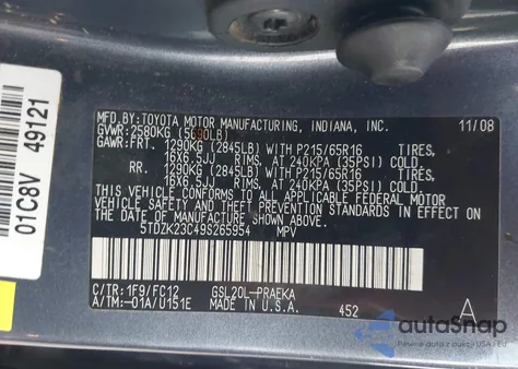 2009 Toyota Sienna Le from USA, damaged, VIN 5TDZK23C49S265954